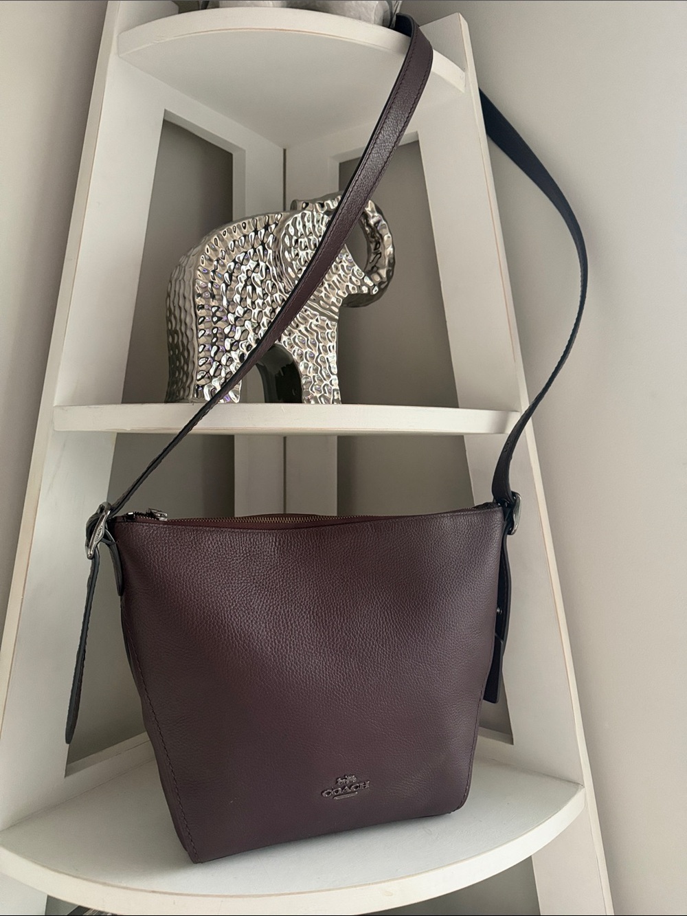 Coach Pebbled Leather Crossbody Bag in Deep Burgundy